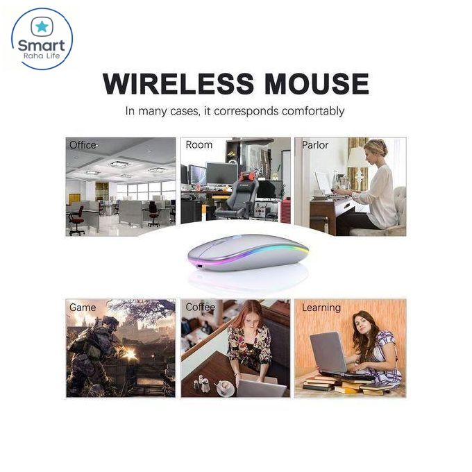 【Promotion】RahaLife Wireless Mouse, RGB Gaming Mouse, 2.4G Optical Mouse, Ergonomic Computer Mouse, Rechargeable Mouse for Laptop/PC/Chromebook, 6 Buttons, 1600DPI, Long Battery Life Mouse