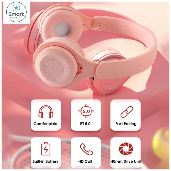 【Promotion】RahaLife Y08 Macaron Color Bluetooth Headphones Wireless Foldable Headset with Microphone Stereo Bass for Gaming & Sport Comfortable Headband for Mobile Tablet Perfect Gift Long Battery