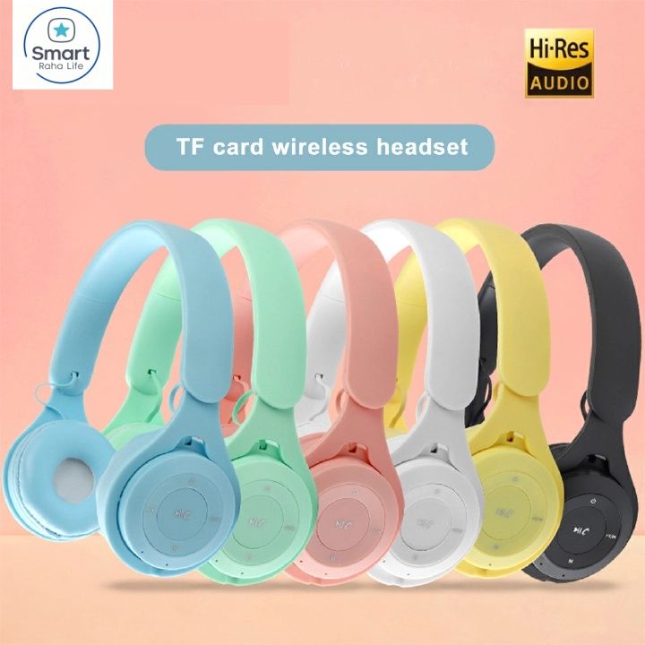 【Promotion】RahaLife Y08 Macaron Color Bluetooth Headphones Wireless Foldable Headset with Microphone Stereo Bass for Gaming & Sport Comfortable Headband for Mobile Tablet Perfect Gift Long Battery