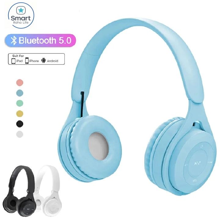 【Promotion】RahaLife Y08 Macaron Color Bluetooth Headphones Wireless Foldable Headset with Microphone Stereo Bass for Gaming & Sport Comfortable Headband for Mobile Tablet Perfect Gift Long Battery