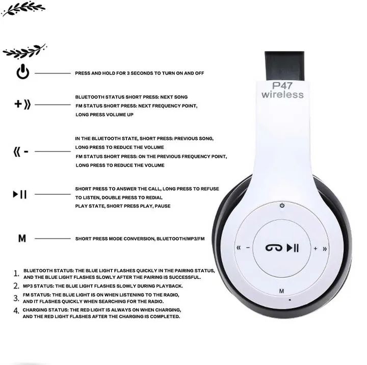 【Promotion】Smartrahalife P47 Wireless Bluetooth Headphone Stereo Bass Sound Foldable Sports Headset with TF Card Slot Hands-free Mic for iOS Android Phone Long Battery Life