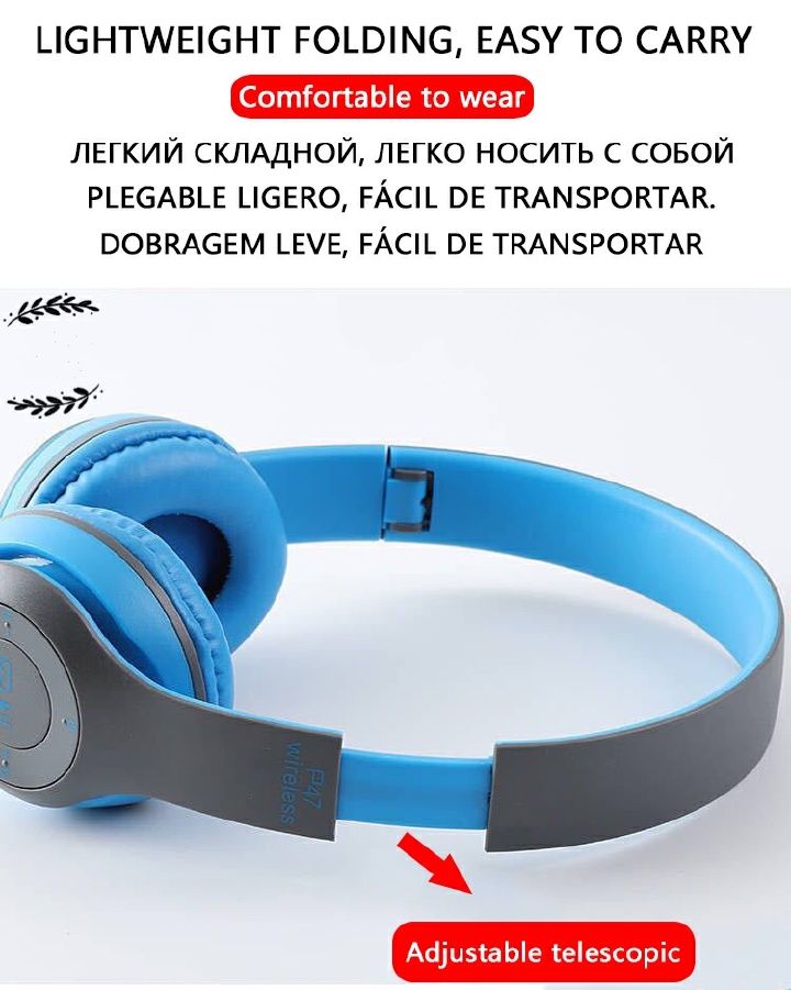 【Promotion】Smartrahalife P47 Wireless Bluetooth Headphone Stereo Bass Sound Foldable Sports Headset with TF Card Slot Hands-free Mic for iOS Android Phone Long Battery Life