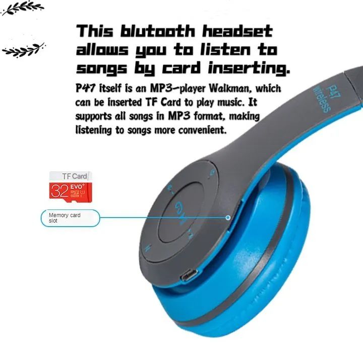 【Promotion】Smartrahalife P47 Wireless Bluetooth Headphone Stereo Bass Sound Foldable Sports Headset with TF Card Slot Hands-free Mic for iOS Android Phone Long Battery Life