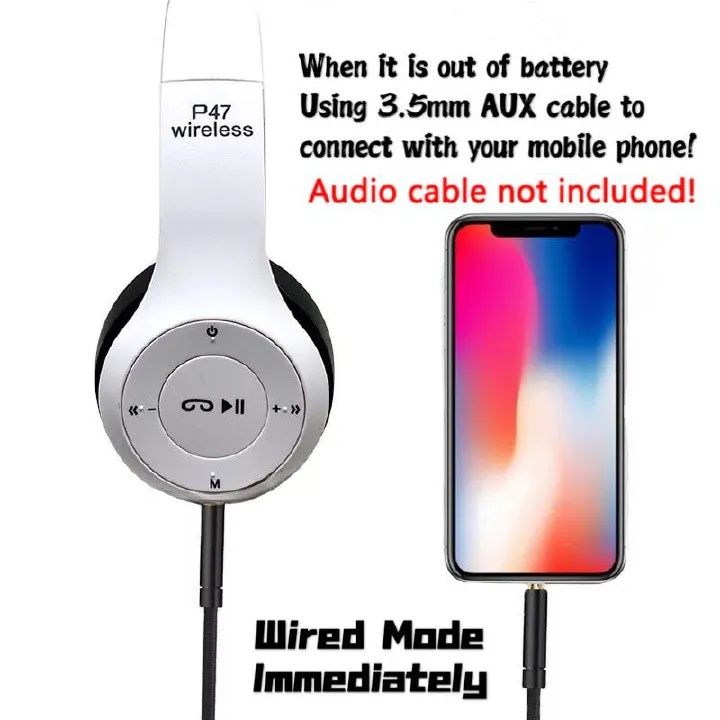 【Promotion】Smartrahalife P47 Wireless Bluetooth Headphone Stereo Bass Sound Foldable Sports Headset with TF Card Slot Hands-free Mic for iOS Android Phone Long Battery Life