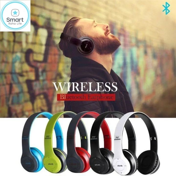 【Promotion】Smartrahalife P47 Wireless Bluetooth Headphone Stereo Bass Sound Foldable Sports Headset with TF Card Slot Hands-free Mic for iOS Android Phone Long Battery Life