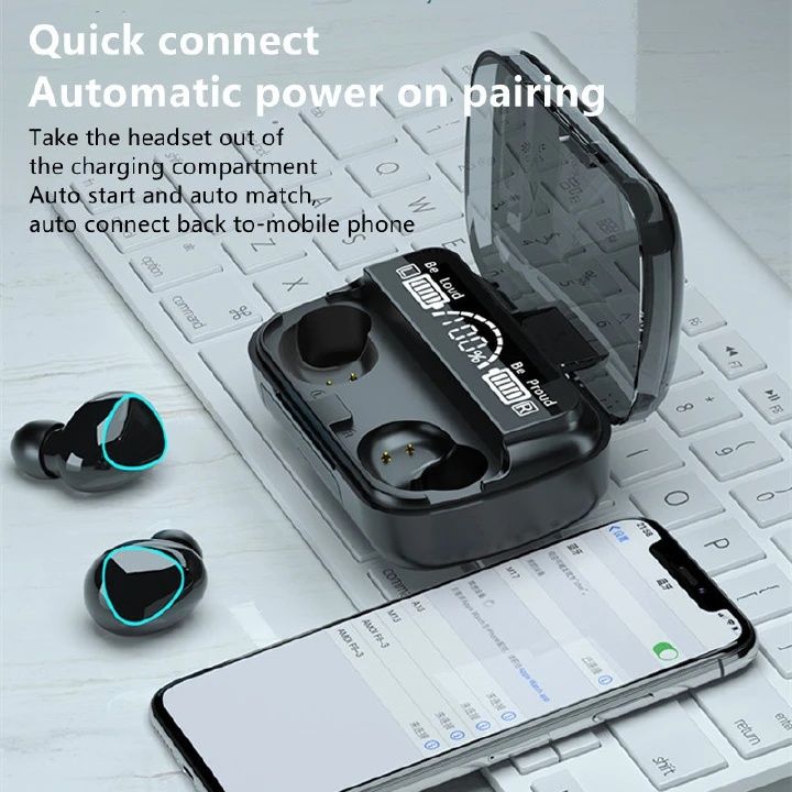【Promotion】Smartrahalife M10 Earphone Wireless Bluetooth 5.0 Earbuds 9D Stereo Bass Sound, Clear Call Mic LED Power Display IPX6 Waterproof Sport Earphones for Running Gym Workout 24H Playtime