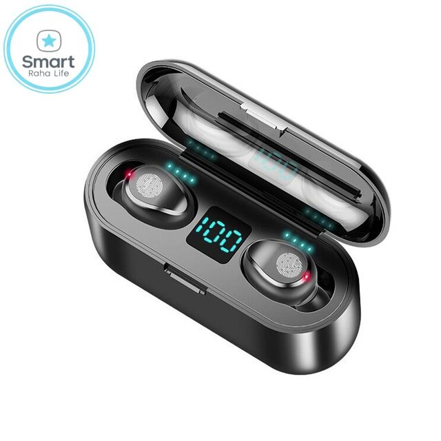 【Promotion】RahaLife F9 Earphone Wireless Bluetooth Mini True Earbuds 5.0 Stereo Sound LED Digital Battery Display Sweatproof Sport Earphones for Running Gym Long Battery Life for iPhone Android