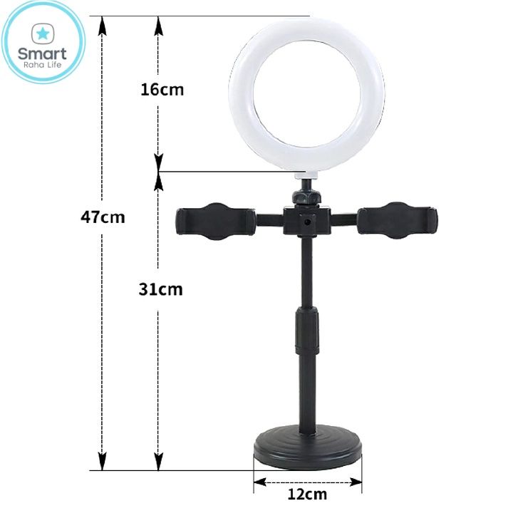 【Promotion】RahaLife RAHA Double Phone Tripod Stand with Ring Light 3-Color Dimmable Selfie Light for Live Streaming 360° Rotatable Bracket for TikTok/YouTube/Makeup Stable Phone Holder with Stick