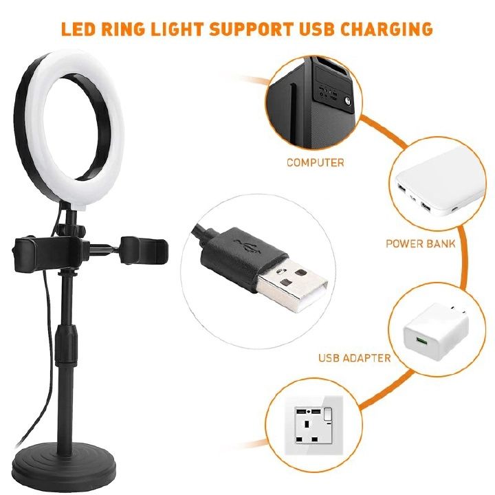 【Promotion】RahaLife RAHA Double Phone Tripod Stand with Ring Light 3-Color Dimmable Selfie Light for Live Streaming 360° Rotatable Bracket for TikTok/YouTube/Makeup Stable Phone Holder with Stick
