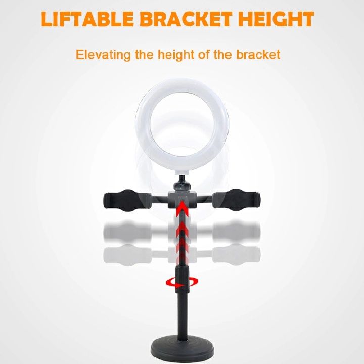 【Promotion】RahaLife RAHA Double Phone Tripod Stand with Ring Light 3-Color Dimmable Selfie Light for Live Streaming 360° Rotatable Bracket for TikTok/YouTube/Makeup Stable Phone Holder with Stick