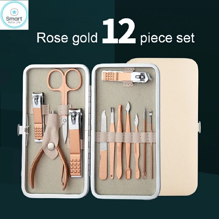 【Promotion】Smartrahalife 12PCS Professional Manicure Kit Stainless Steel Nail Clippers Set with Ear Spoon&Cuticle Pliers Precision Nail Scissors for Home Salon&Beauty Care Portable All-in-One Grooming