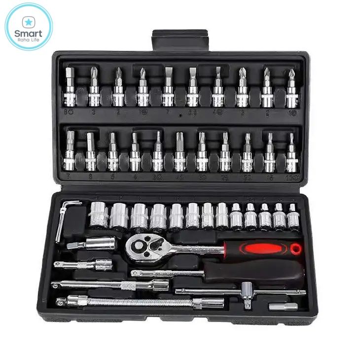【Promotion】RahaLife 46 Piece Professional Tool Set Socket Wrench with Ratchet & Spanner Screwdriver Kit with Multiple Batch Heads Comprehensive Household & Car Repair Toolbox