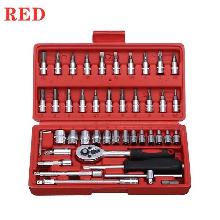 【Promotion】RahaLife 46 Piece Professional Tool Set Socket Wrench with Ratchet & Spanner Screwdriver Kit with Multiple Batch Heads Comprehensive Household & Car Repair Toolbox