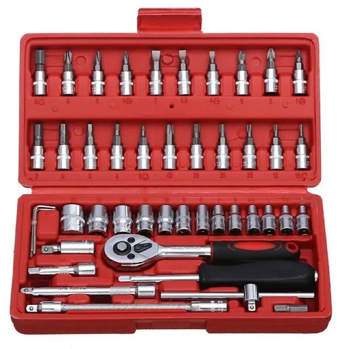 【Promotion】RahaLife 46 Piece Professional Tool Set Socket Wrench with Ratchet & Spanner Screwdriver Kit with Multiple Batch Heads Comprehensive Household & Car Repair Toolbox