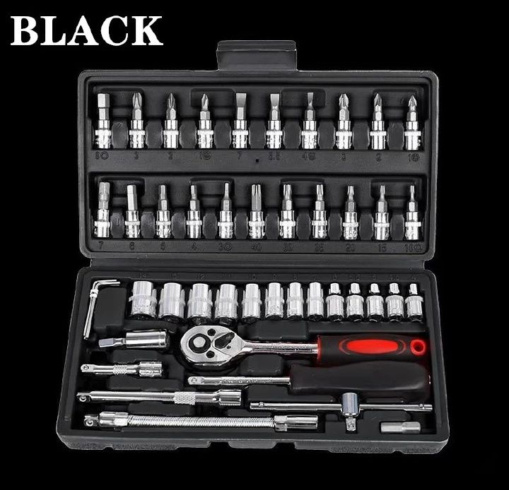 【Promotion】RahaLife 46 Piece Professional Tool Set Socket Wrench with Ratchet & Spanner Screwdriver Kit with Multiple Batch Heads Comprehensive Household & Car Repair Toolbox