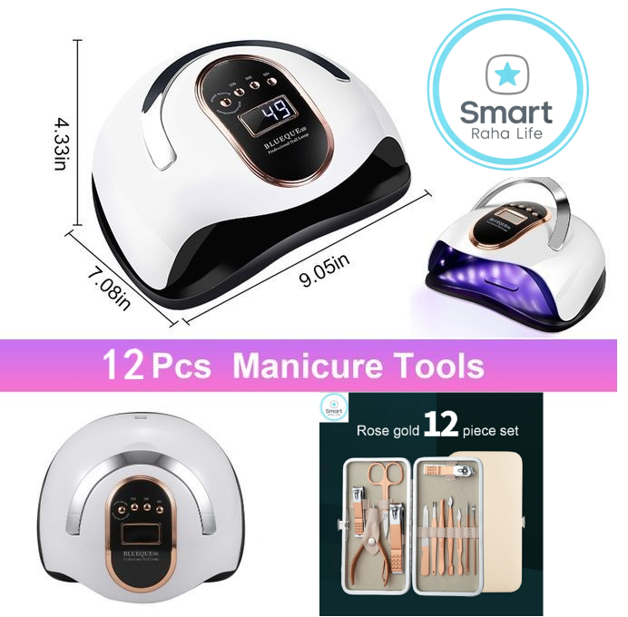 【Promotion】Smartrahalife Professional Nail Dryer Machine 168W UV/LED Lamp with 36 LEDs 10/30/60/99s Time Auto Sensor Fast Curing for Gel Polish Salon Home Manicure Essential+12pcs Beauty Manicure Tool