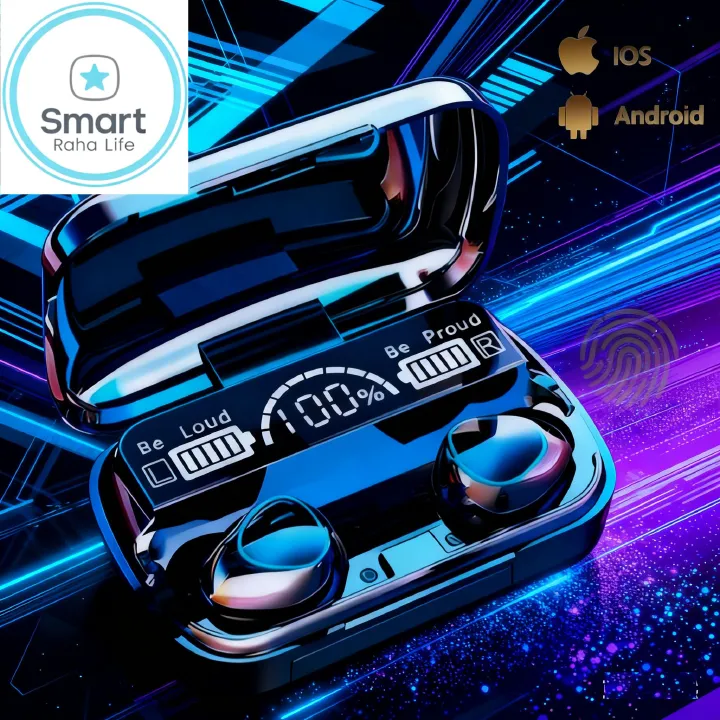 【Promotion】Smartrahalife M10 Earphone Wireless Bluetooth 5.0 Earbuds 9D Stereo Bass Sound, Clear Call Mic LED Power Display IPX6 Waterproof Sport Earphones for Running Gym Workout 24H Playtime