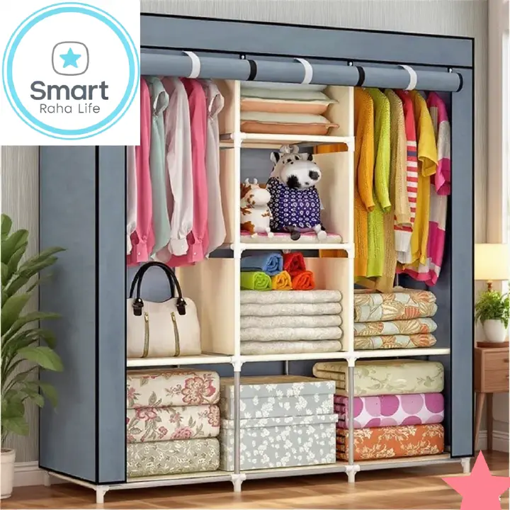 【Promotion】RahaLife 3 Columns Metallic Wardrobe Large Capacity Closet Organizer Assemble Storage Closet Portable Clothing Rack for Bedroom, Home, Dormitory Sturdy Steel Frame