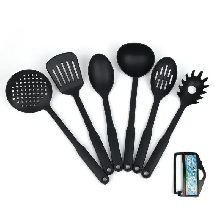RahaLife 6 Pcs Black Cooking Utensils Set Non-Stick Spatula Spoon Sets Suitable for Cooking Kitchen Tools Kitchen Utensils Multifunction Shovel Spoon Set Non-Stick Kitchen Tools Set