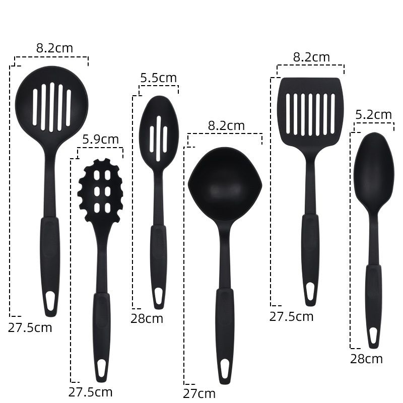 RahaLife 6 Pcs Black Cooking Utensils Set Non-Stick Spatula Spoon Sets Suitable for Cooking Kitchen Tools Kitchen Utensils Multifunction Shovel Spoon Set Non-Stick Kitchen Tools Set