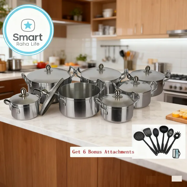 【Promotion】RahaLife 20PCS Aluminium Cookware Set Sufuria 7pcs pots+7pcs lids Cooking Pots (16cm/18cm/20cm/22cm/24cm/ 26cm/28cm) with 6pcs Accessories