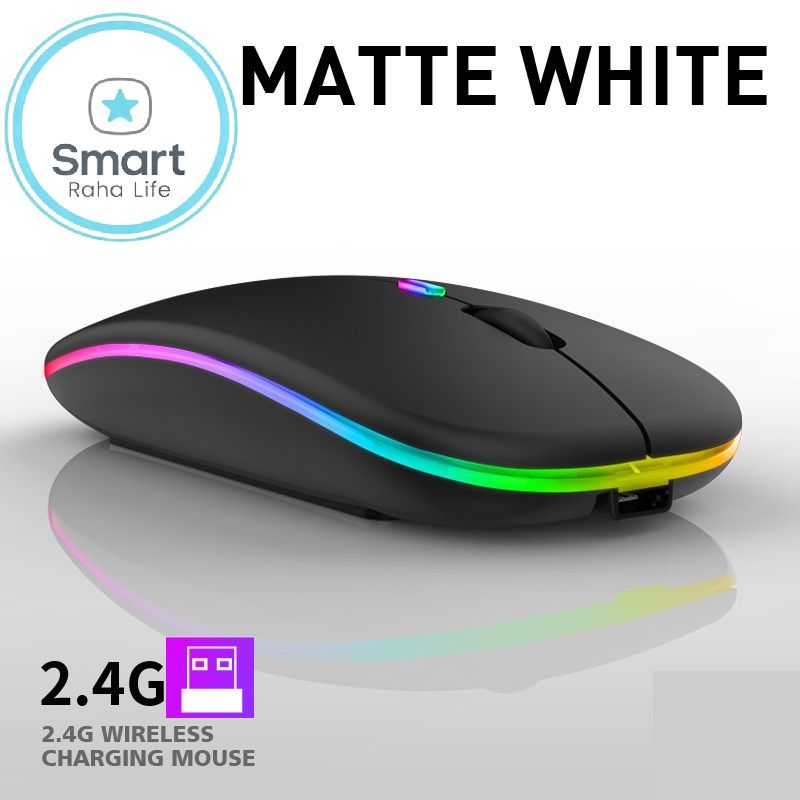 【Promotion】RahaLife Wireless Mouse, RGB Gaming Mouse, 2.4G Optical Mouse, Ergonomic Computer Mouse, Rechargeable Mouse for Laptop/PC/Chromebook, 6 Buttons, 1600DPI, Long Battery Life Mouse