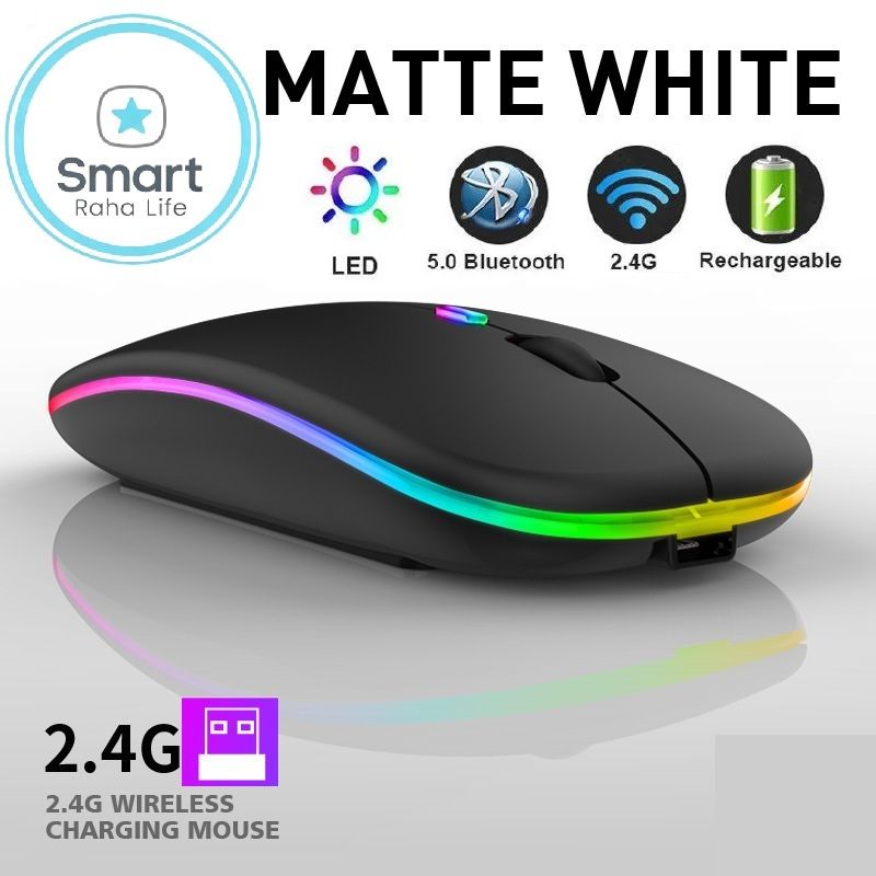 【Promotion】RahaLife Wireless Mouse, RGB Gaming Mouse, 2.4G Optical Mouse, Ergonomic Computer Mouse, Rechargeable Mouse for Laptop/PC/Chromebook, 6 Buttons, 1600DPI, Long Battery Life Mouse