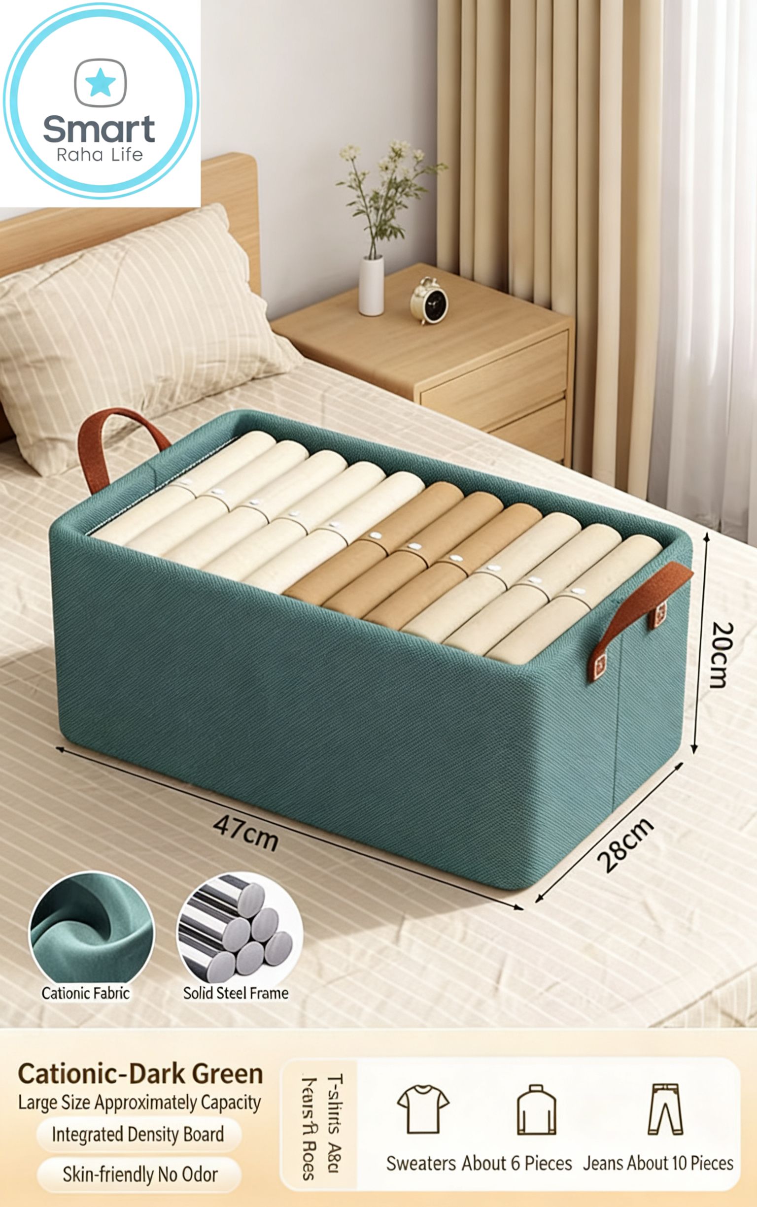 Smartrahalife Foldable Closet Organizer – Stackable Storage Baskets with Handles & Dustproof Lids, Steel Frame Shelf for Clothes & Toys, Space Saver Fabric Shelves, Easy Assemble Wardrobe Box