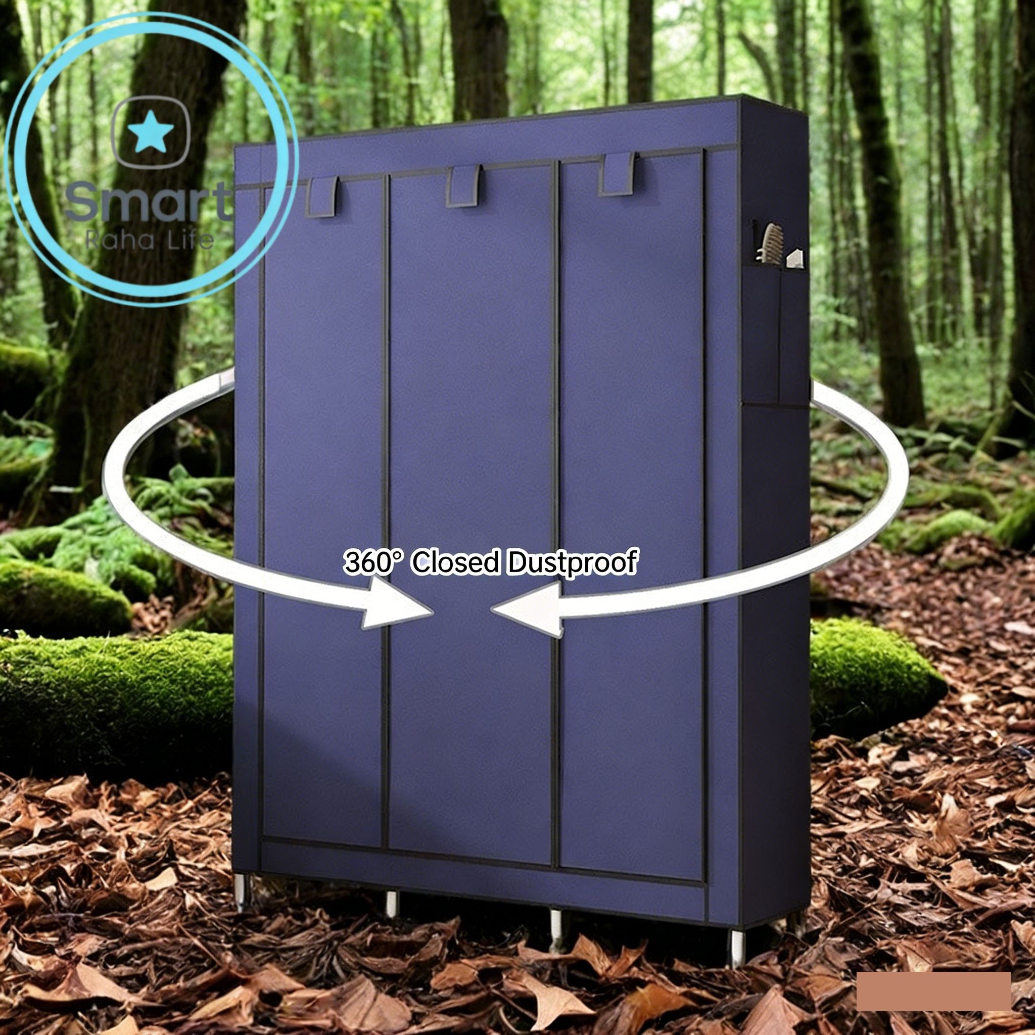 【Promotion】RahaLife 105CM Portable Wardrobe Large Capacity Closet Organizer Assemble Storage Closet 3 Columns Metallic Clothing Rack for Bedroom Home Dormitory Sturdy Steel Frame