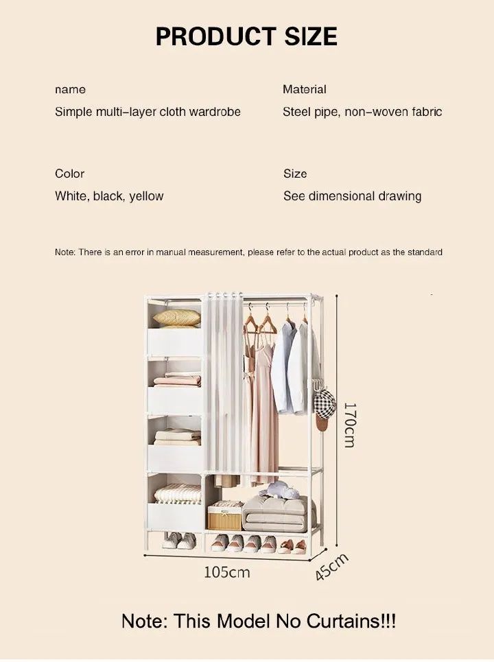 【Promotion】RahaLife 2 Columns Metallic Wardrobe Large Capacity Closet Organizer Assemble Storage Closet Portable Clothing Rack for Bedroom Home Dormitories Room Clothes Storage