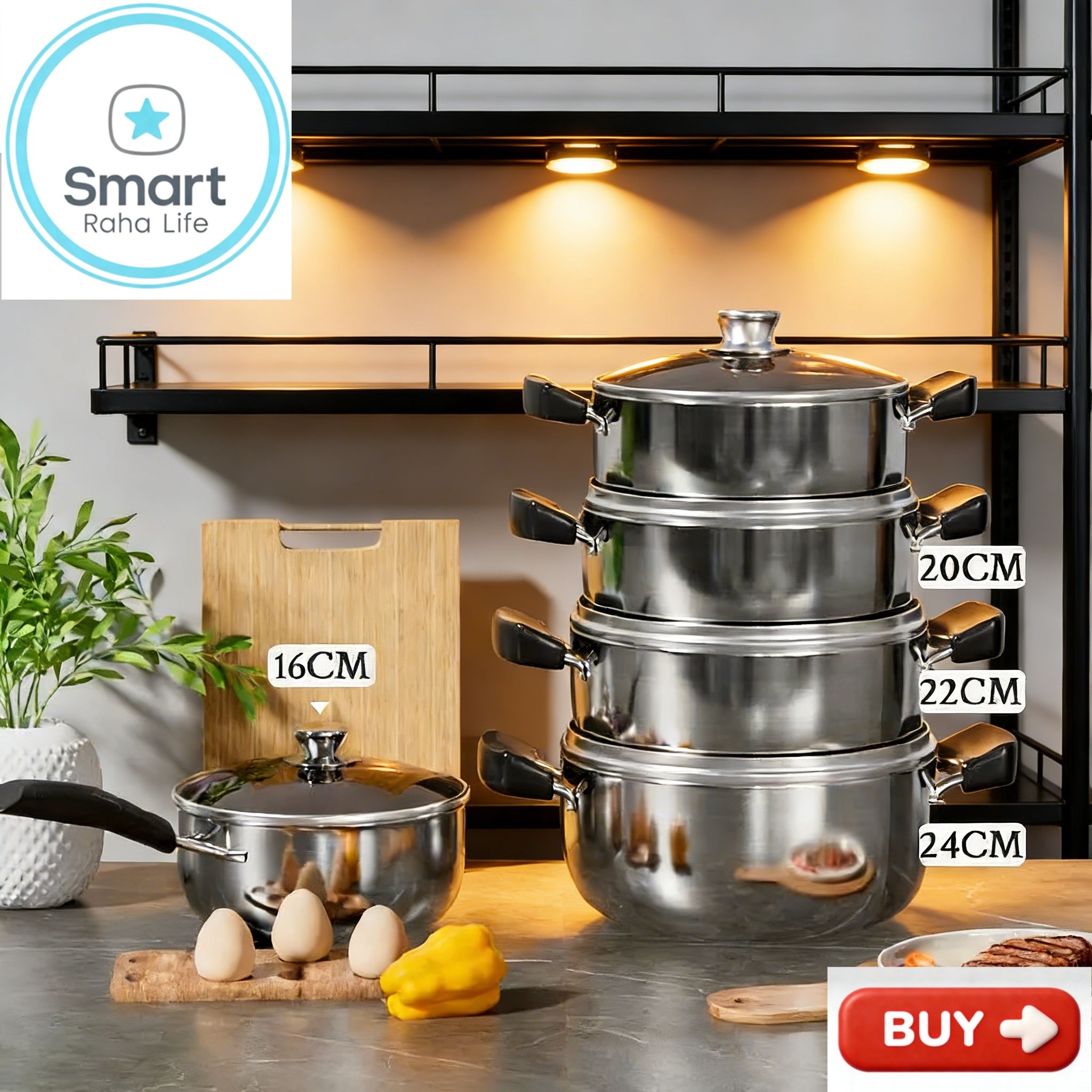 【Promotion】Smartrahalife 10PCS Stainless Steel Pots NonStick Cookware Set 5pcs pots+5pcs lids（16/18/20/22/24cm) Suitable for induction cookers Sufuria