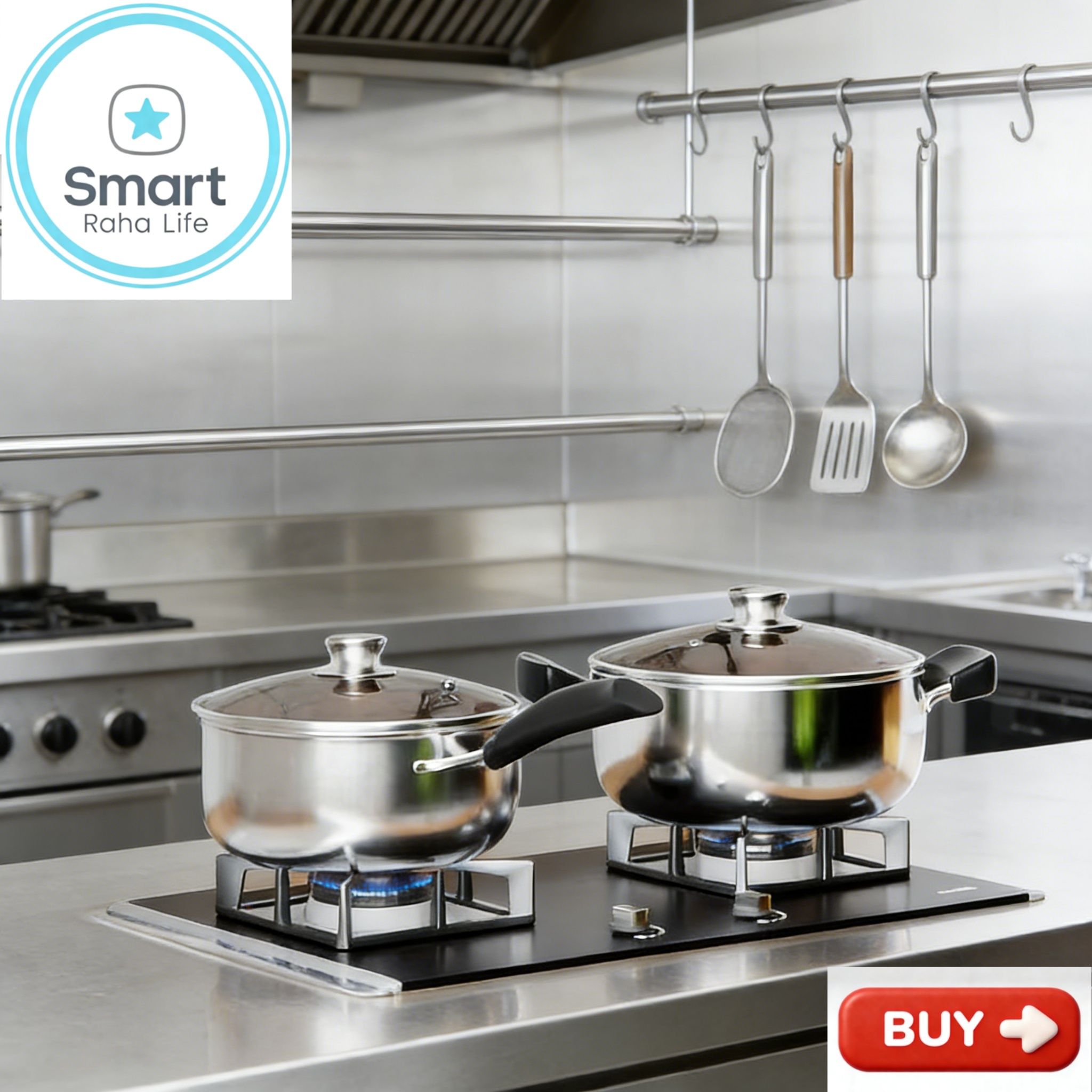 【Promotion】Smartrahalife 10PCS Stainless Steel Pots NonStick Cookware Set 5pcs pots+5pcs lids（16/18/20/22/24cm) Suitable for induction cookers Sufuria