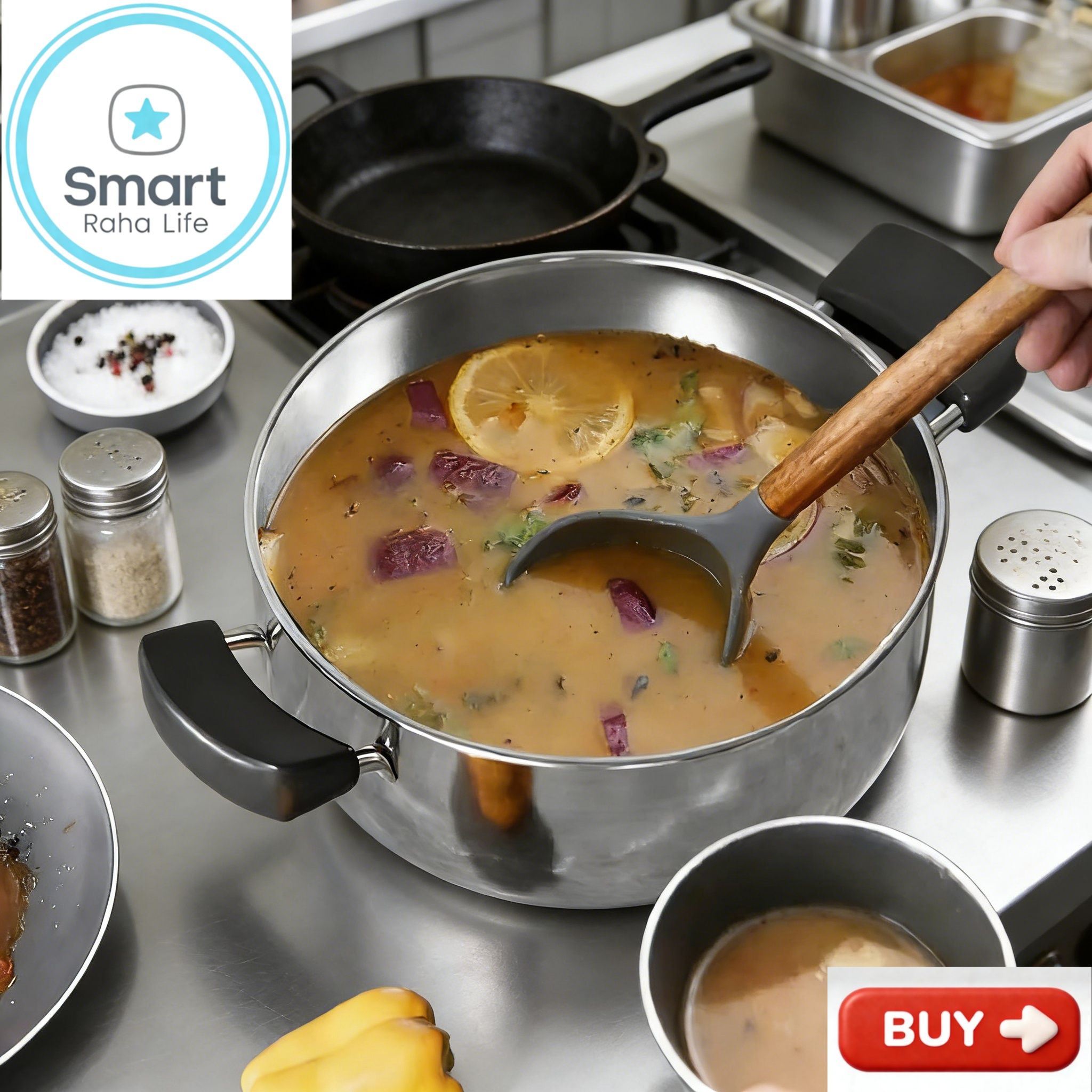 【Promotion】Smartrahalife 10PCS Stainless Steel Pots NonStick Cookware Set 5pcs pots+5pcs lids（16/18/20/22/24cm) Suitable for induction cookers Sufuria