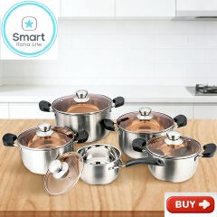 【Promotion】Smartrahalife 10PCS Stainless Steel Pots NonStick Cookware Set 5pcs pots+5pcs lids（16/18/20/22/24cm) Suitable for induction cookers Sufuria