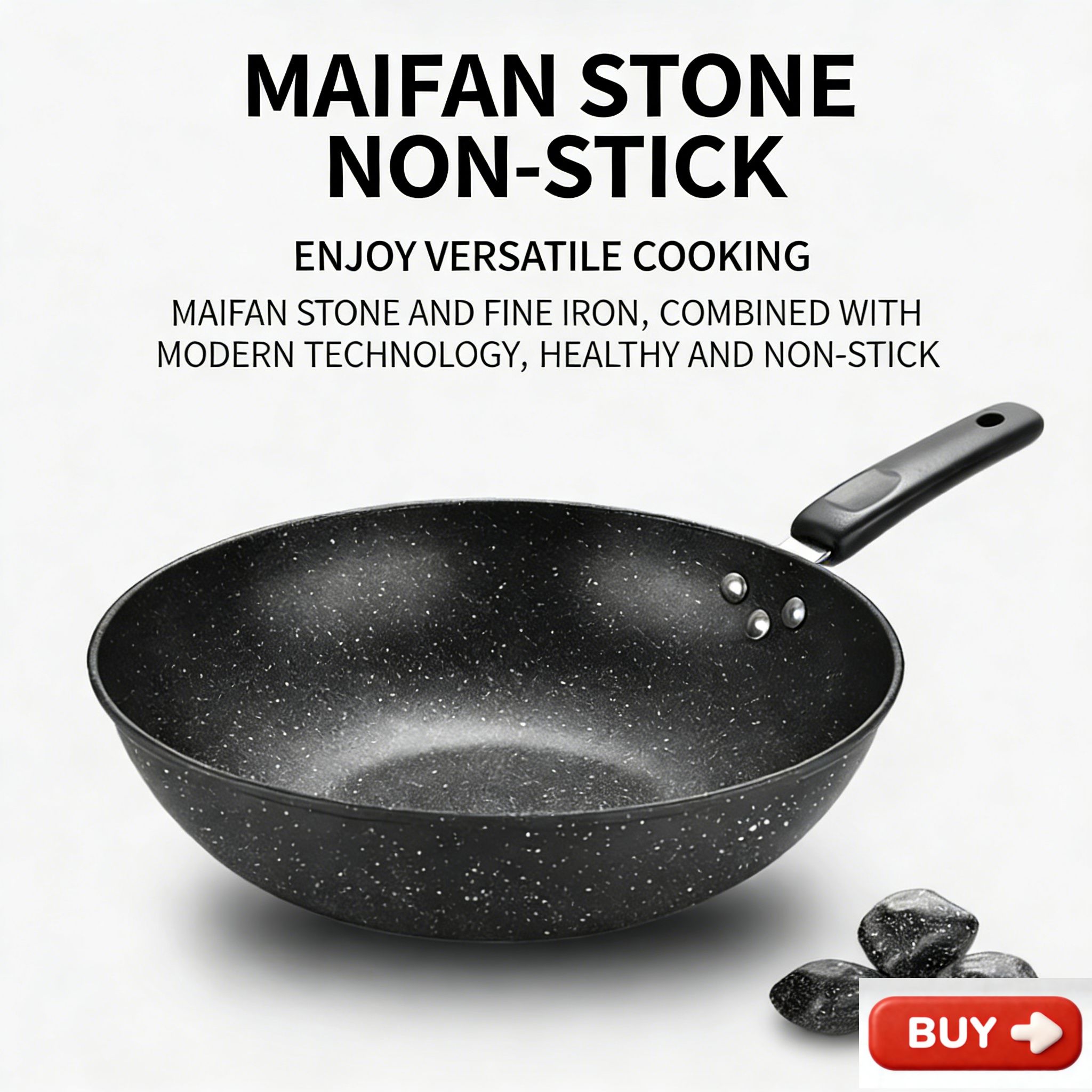 【Promotion】RahaLife Non Stick Pan Medical Stone Wok Physical Sufuria 30/32/34CM Cookware Saute Deep Frying Cooking Pots