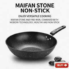 【Promotion】Smartrahalife Non Stick Pan Medical Stone Wok Physical Sufuria 30/32/34CM Cookware Saute Deep Frying Cooking Pots