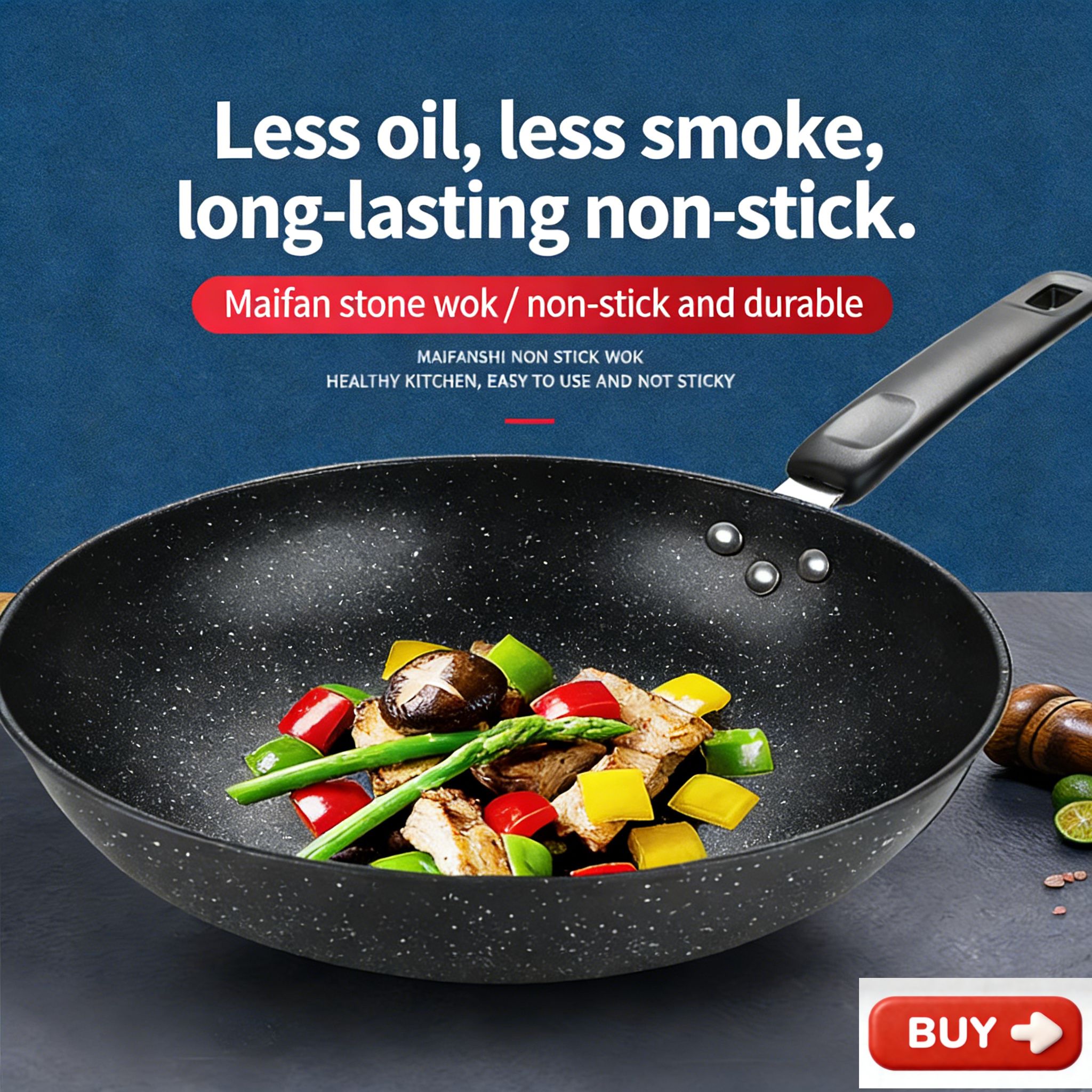 【Promotion】RahaLife Non Stick Pan Medical Stone Wok Physical Sufuria 30/32/34CM Cookware Saute Deep Frying Cooking Pots