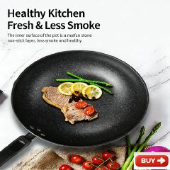 【Promotion】Smartrahalife Non Stick Pan Medical Stone Wok Physical Sufuria 30/32/34CM Cookware Saute Deep Frying Cooking Pots