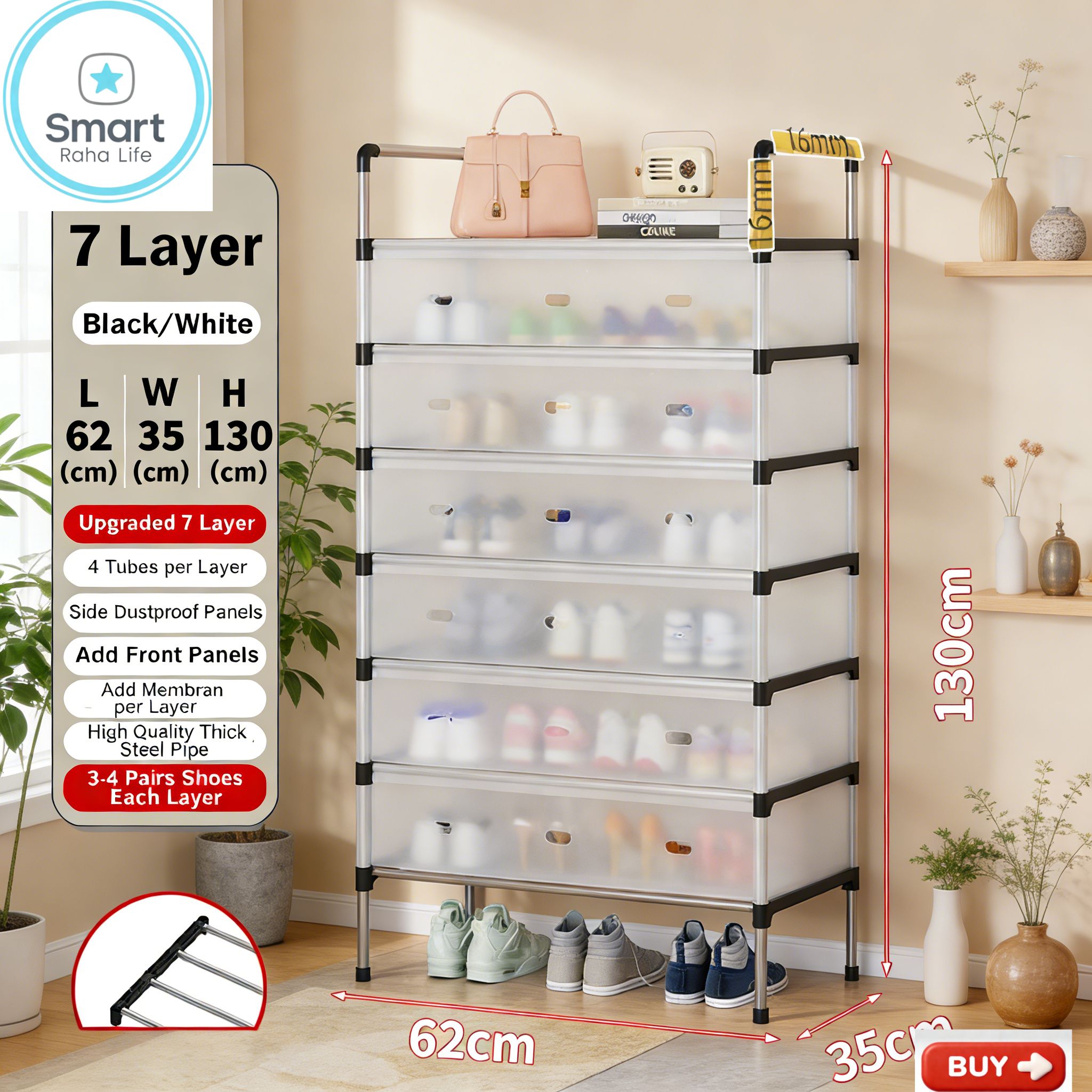 【Promotion】RahaLife  7 Layer Shoes Rack Upgraded Organizer Dustproof Household Doorstep Shoes DIY Storage Shelf Assembly Large Capacity Shoes Cabinet