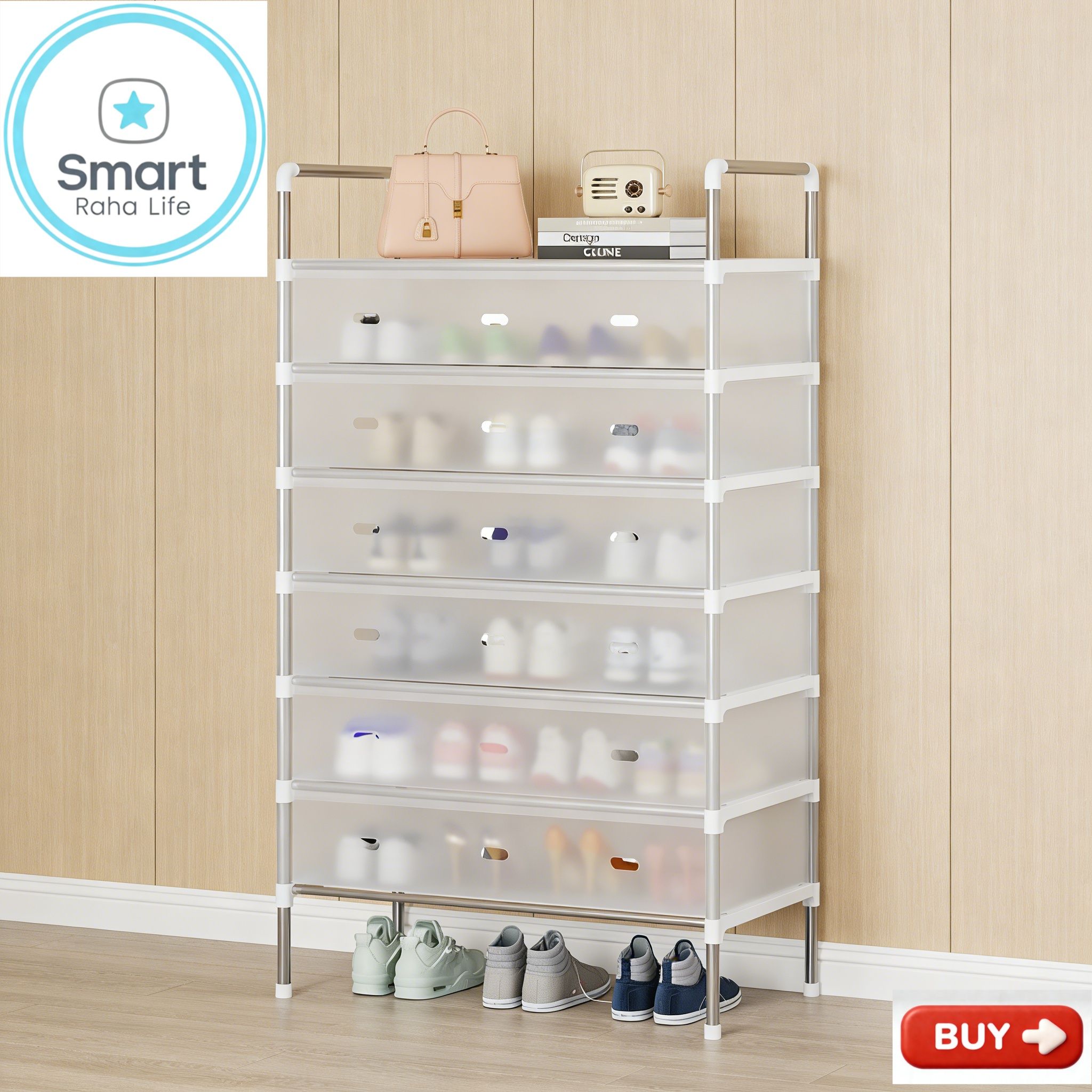 【Promotion】RahaLife  7 Layer Shoes Rack Upgraded Organizer Dustproof Household Doorstep Shoes DIY Storage Shelf Assembly Large Capacity Shoes Cabinet