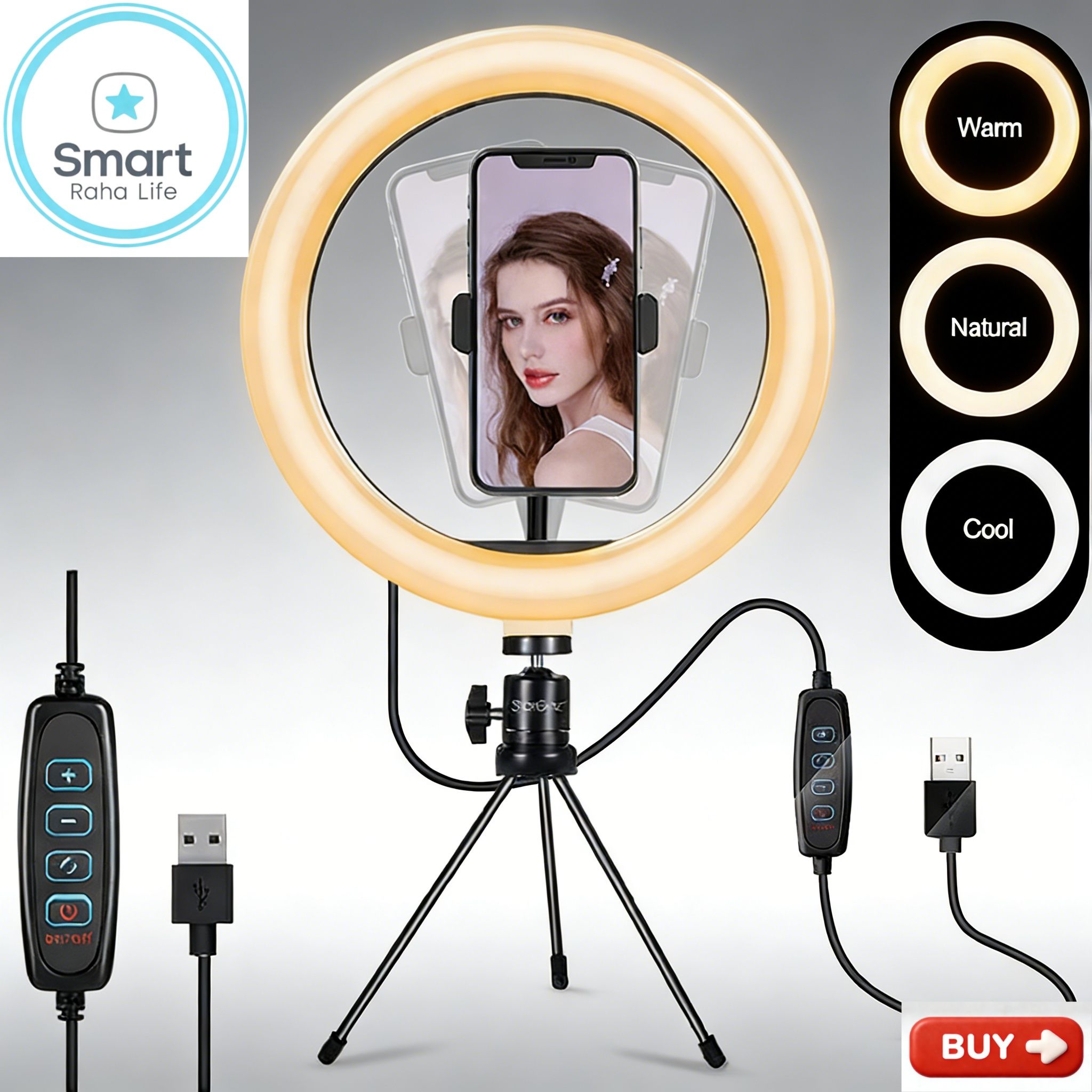 【Promotion】Smartrahalife 8 Inch Ring Light with Tripod Phone Holder All in One Streaming Kit for YouTube TikTok Selfie