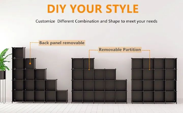 【Promotion】RahaLife Full-Depth 55CM Portable Wardrobe Closet with 12 Grids & 3 Columns All-in-One Storage for Clothes Shoes Books and Toys Space-Saving Organizer