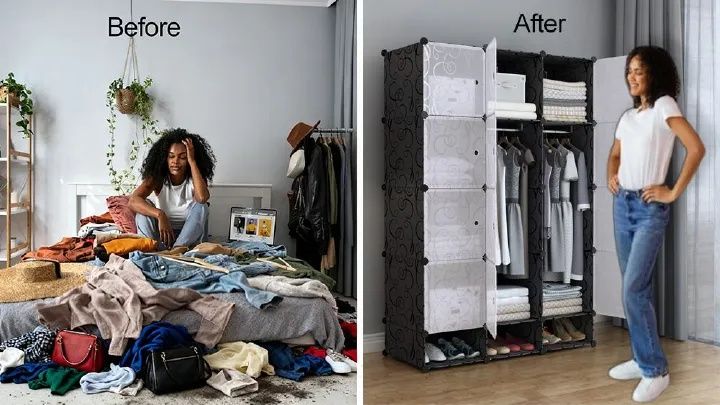【Promotion】RahaLife Full-Depth 55CM Portable Wardrobe Closet with 12 Grids & 3 Columns All-in-One Storage for Clothes Shoes Books and Toys Space-Saving Organizer