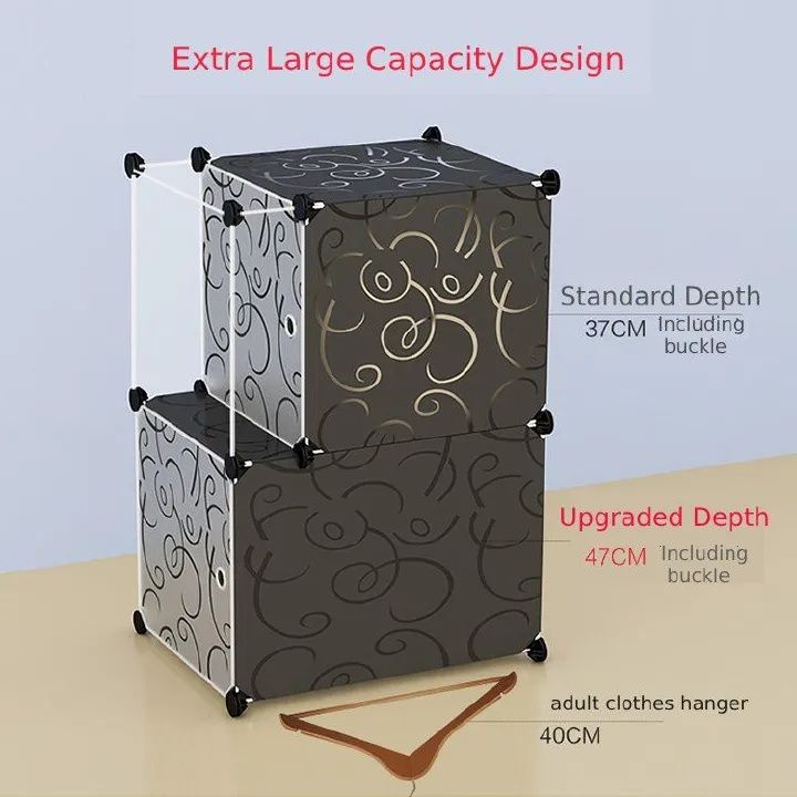 【Promotion】RahaLife Full-Depth 55CM Portable Wardrobe Closet with 12 Grids & 3 Columns All-in-One Storage for Clothes Shoes Books and Toys Space-Saving Organizer