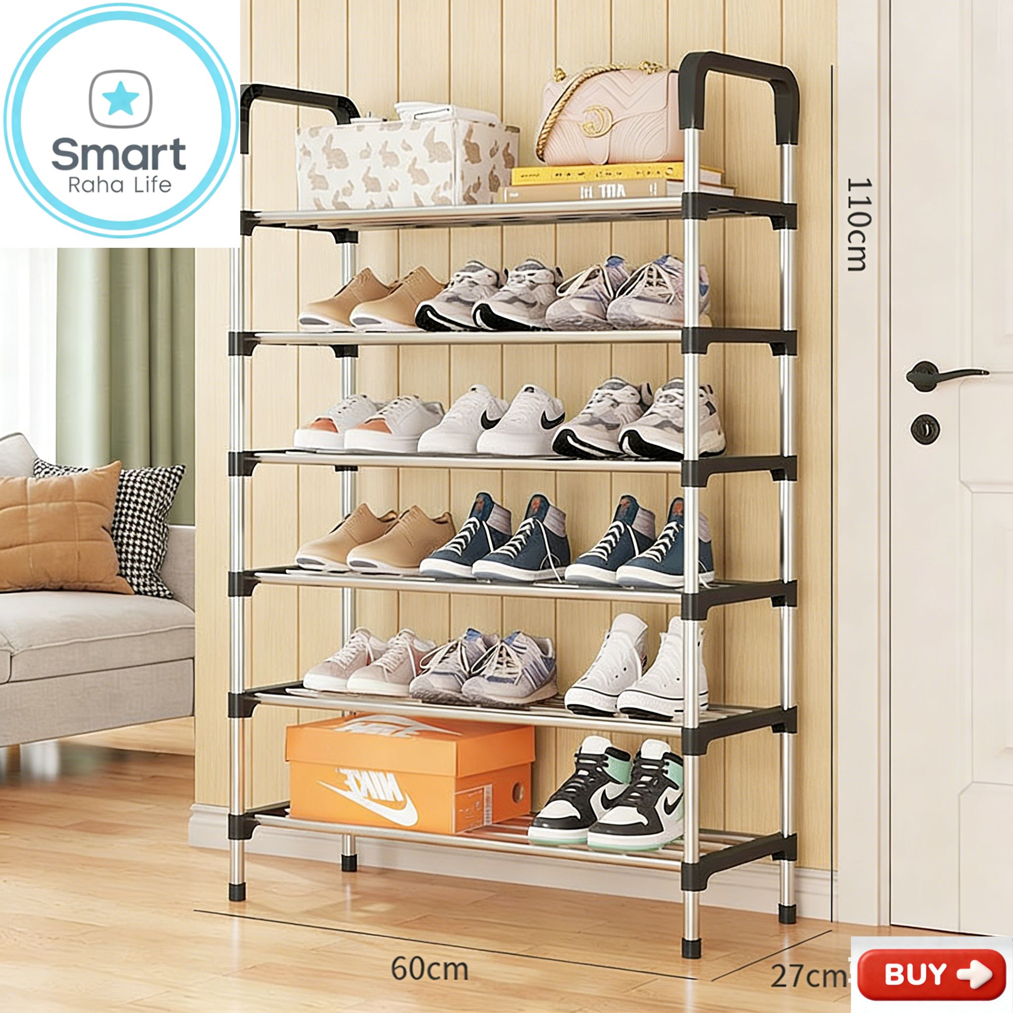 【Promotion】Smartrahalife 7 Layer Shoe Rack Assemble Shoe Shelf Storage Organizer Multifunctional Small Furniture for Entryway Closet, Dorm Space Saving Design Sturdy Portable
