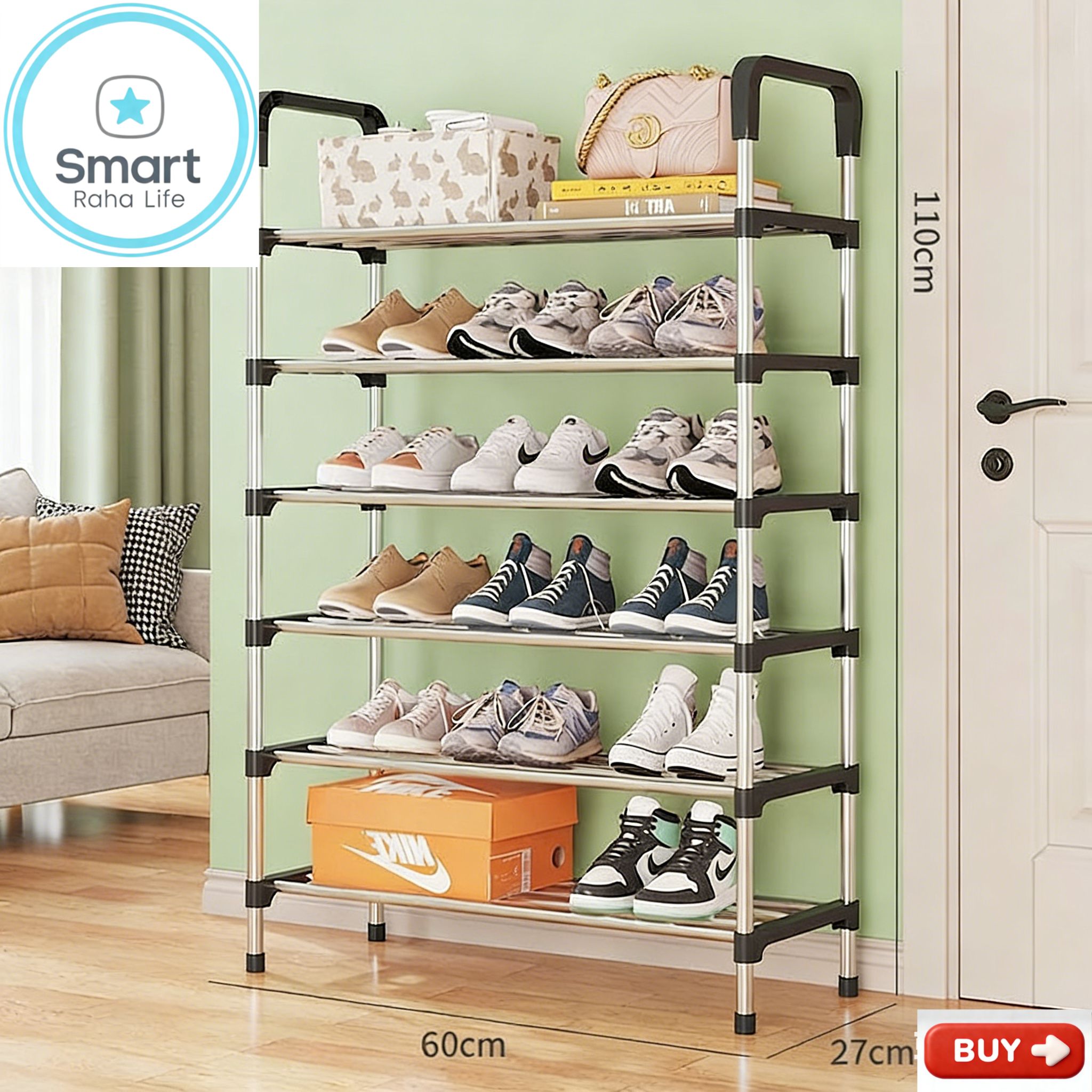【Promotion】Smartrahalife 7 Layer Shoe Rack Assemble Shoe Shelf Storage Organizer Multifunctional Small Furniture for Entryway Closet, Dorm Space Saving Design Sturdy Portable