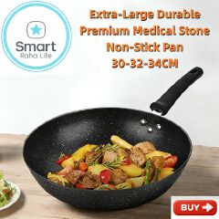 【Promotion】Smartrahalife Non Stick Pan Medical Stone Wok Physical Sufuria 30/32/34CM Cookware Saute Deep Frying Cooking Pots