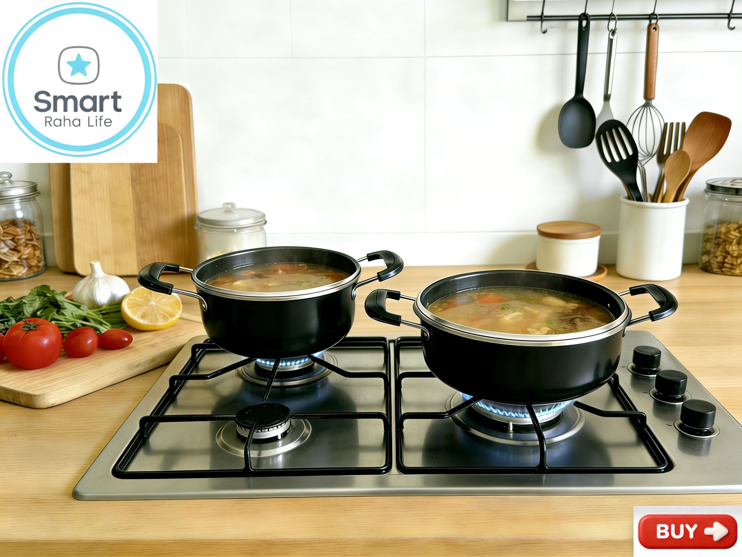 【Promotion】Smartrahalife 10PCS Iron Pots NonStick Cookware Set 5pcs pots and 5pcs lids（18/20/22/24/26cm) 4pcs cleaning tool Suitable for induction cookers Sufuria