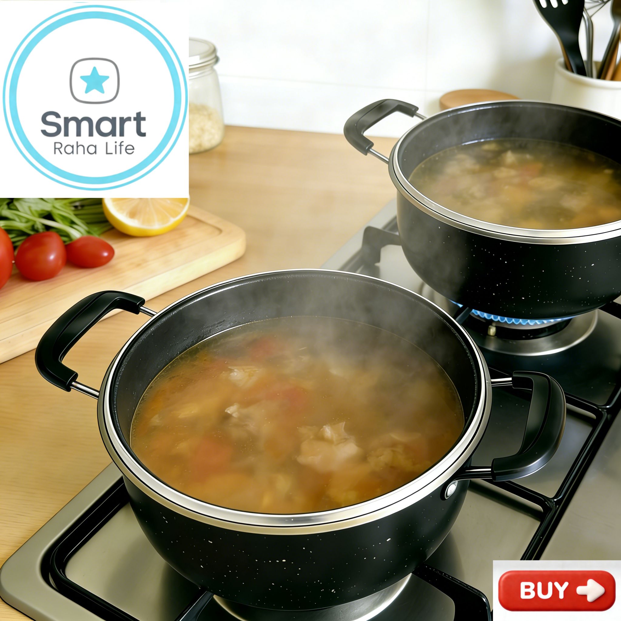 【Promotion】Smartrahalife 10PCS Iron Pots NonStick Cookware Set 5pcs pots and 5pcs lids（18/20/22/24/26cm) 4pcs cleaning tool Suitable for induction cookers Sufuria