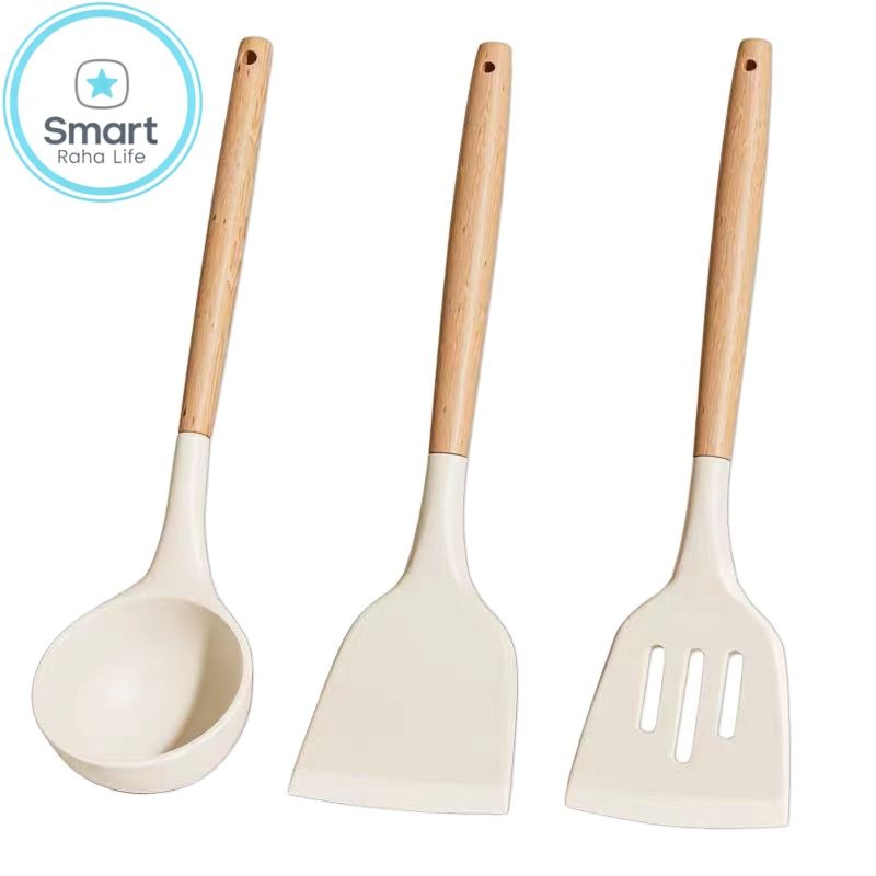 【Promotion】Smartrahalife 3PCS Silicone Cooking Utensils Set Non-Stick & Heat Resistant Spatula Spoon Strainer Filter Cooking Essential for Non-Scratch Use Easy Clean & Dishwasher Safe Ladle